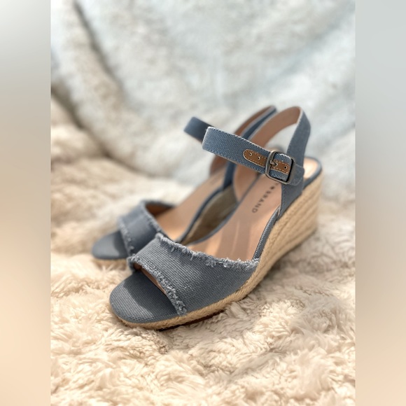 Lucky brand moiley espadrilles heel sandals blue canvas and leather - Picture 1 of 6